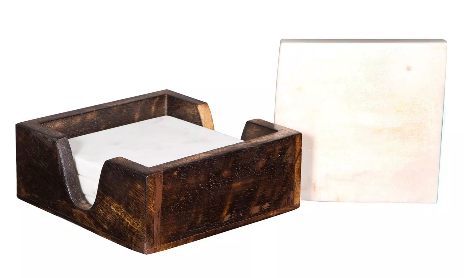 Marble Coasters in Dark Wood Caddy (Set of 4) - Image 3