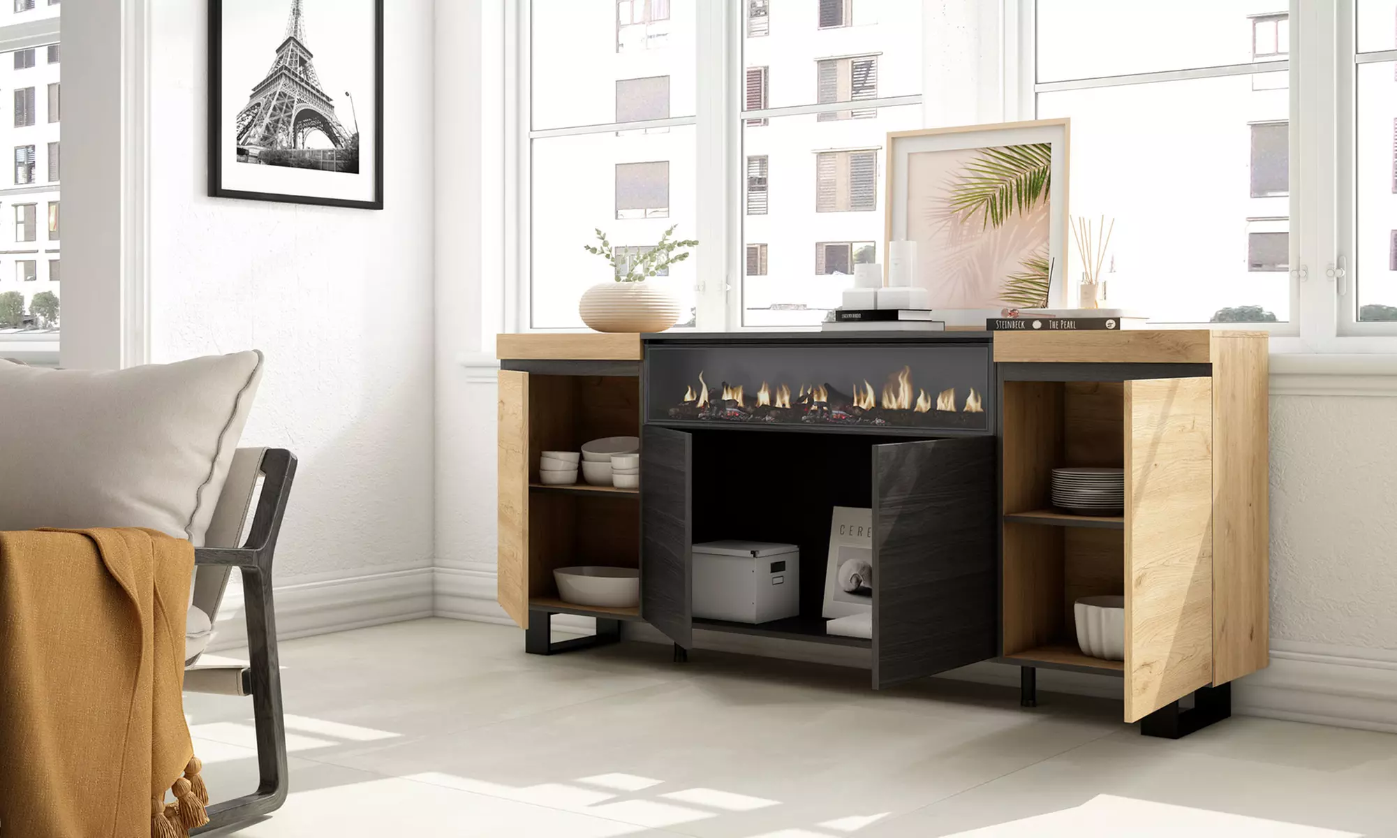 Sideboard mit LED-Elektrokamin