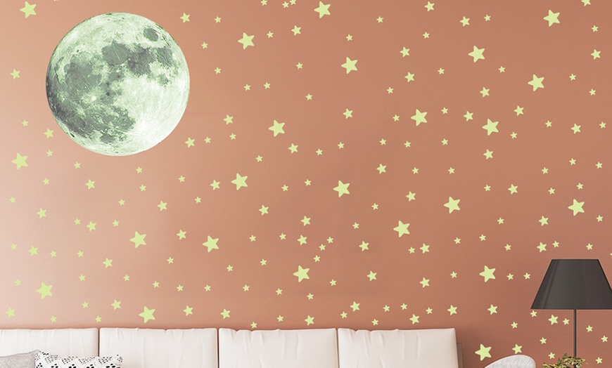 Image 6: One or Two Glow-in-the-Dark Moon and Stars Wall Sticker Sets