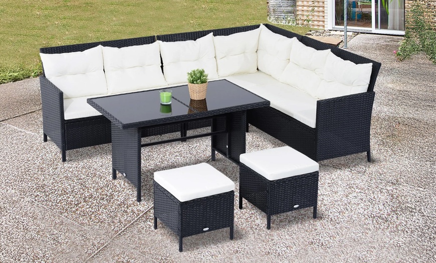 Image 1: Outsunny 8 Seater Rattan Effect Garden Dining Set with Table