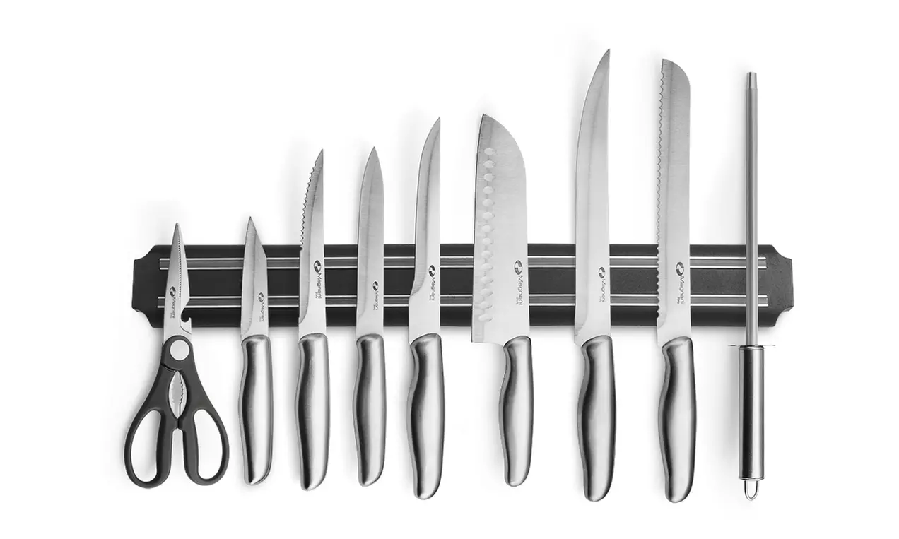 Magnani Italy 9-tlg Edelstahl Messerset inkl. Wetzstahl, Küchenschere & Magnetleiste, handgefertigt, inkl. Versand - Primary Image