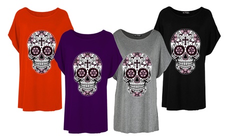 T-shirt oversize tête de mort et fleurs