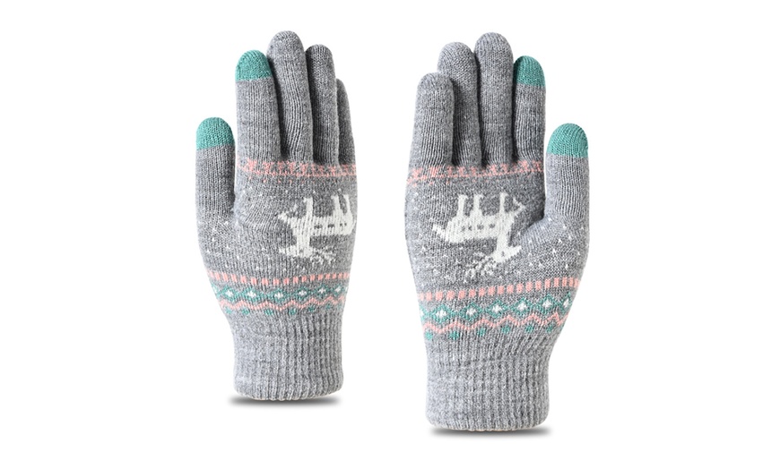 Image 4: 1 ou 2 paires de gants à écran tactile avec motif de renne