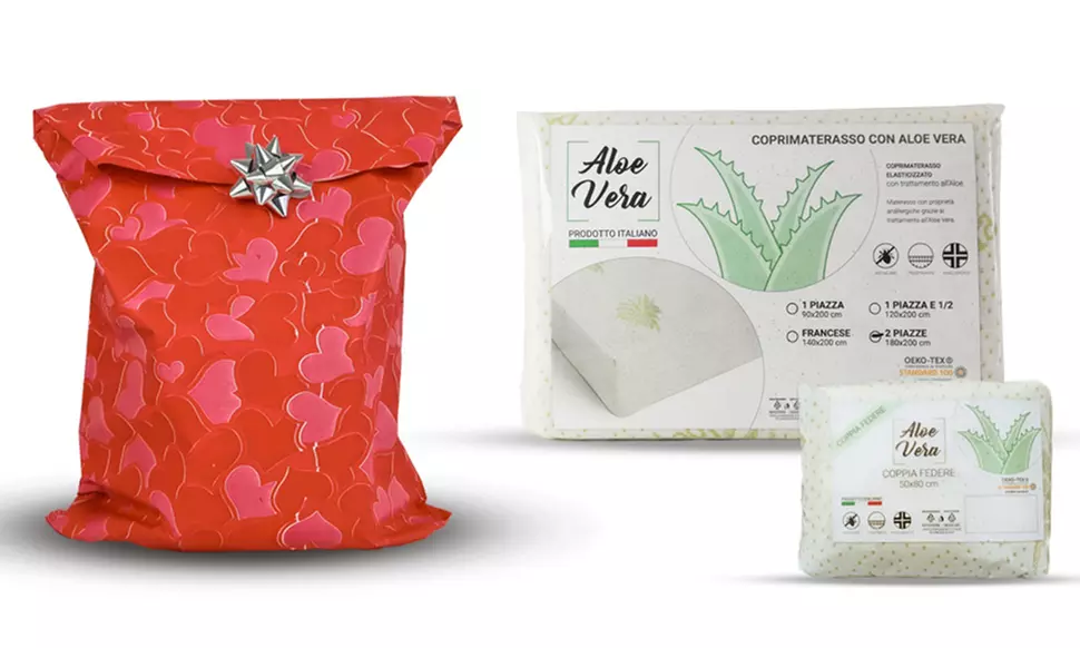 Coprimaterasso trattamento all'Aloe Vera e coppia di federe