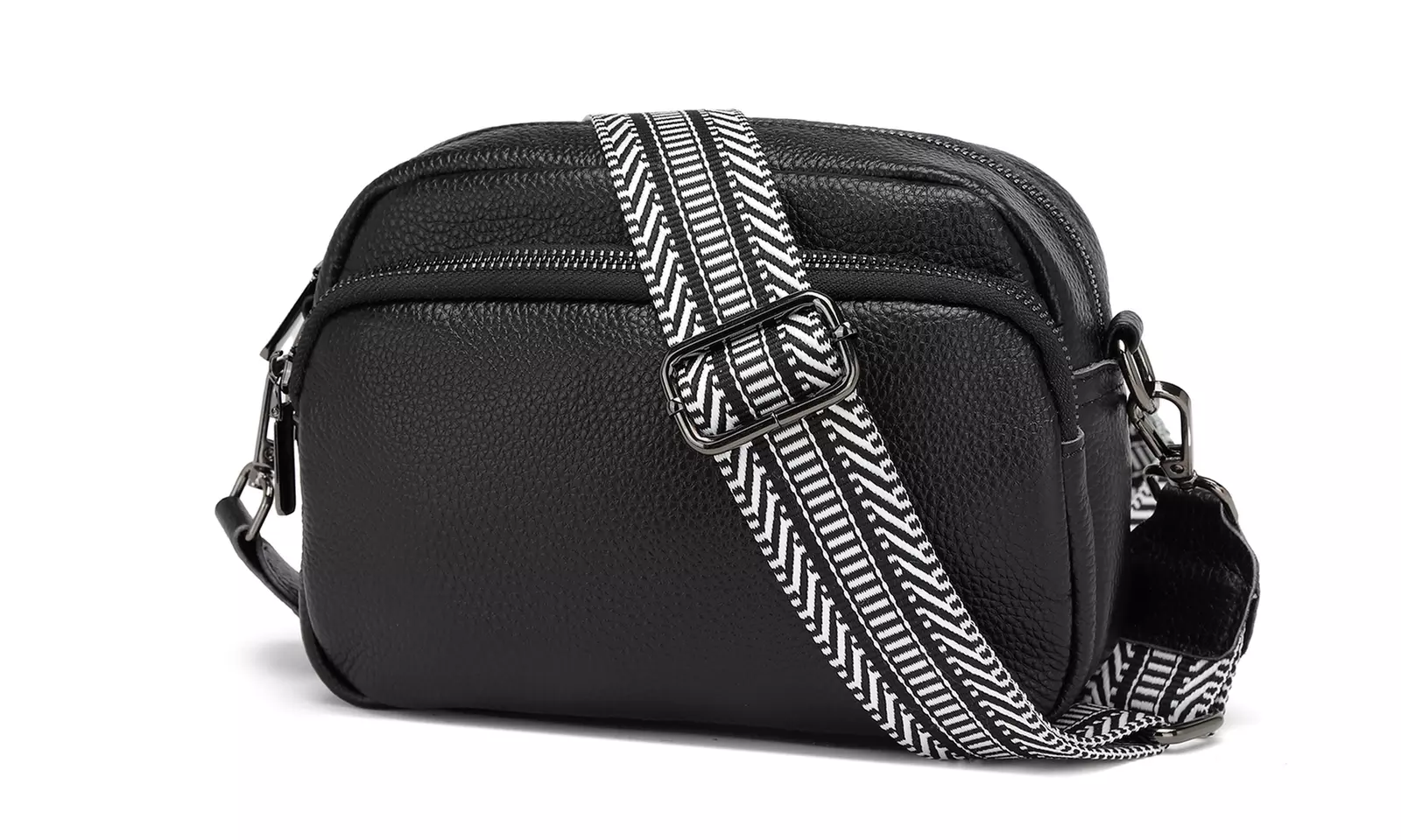 Clearance Leather Crossbody Shoulder Bag with Jacquard Woven Strap