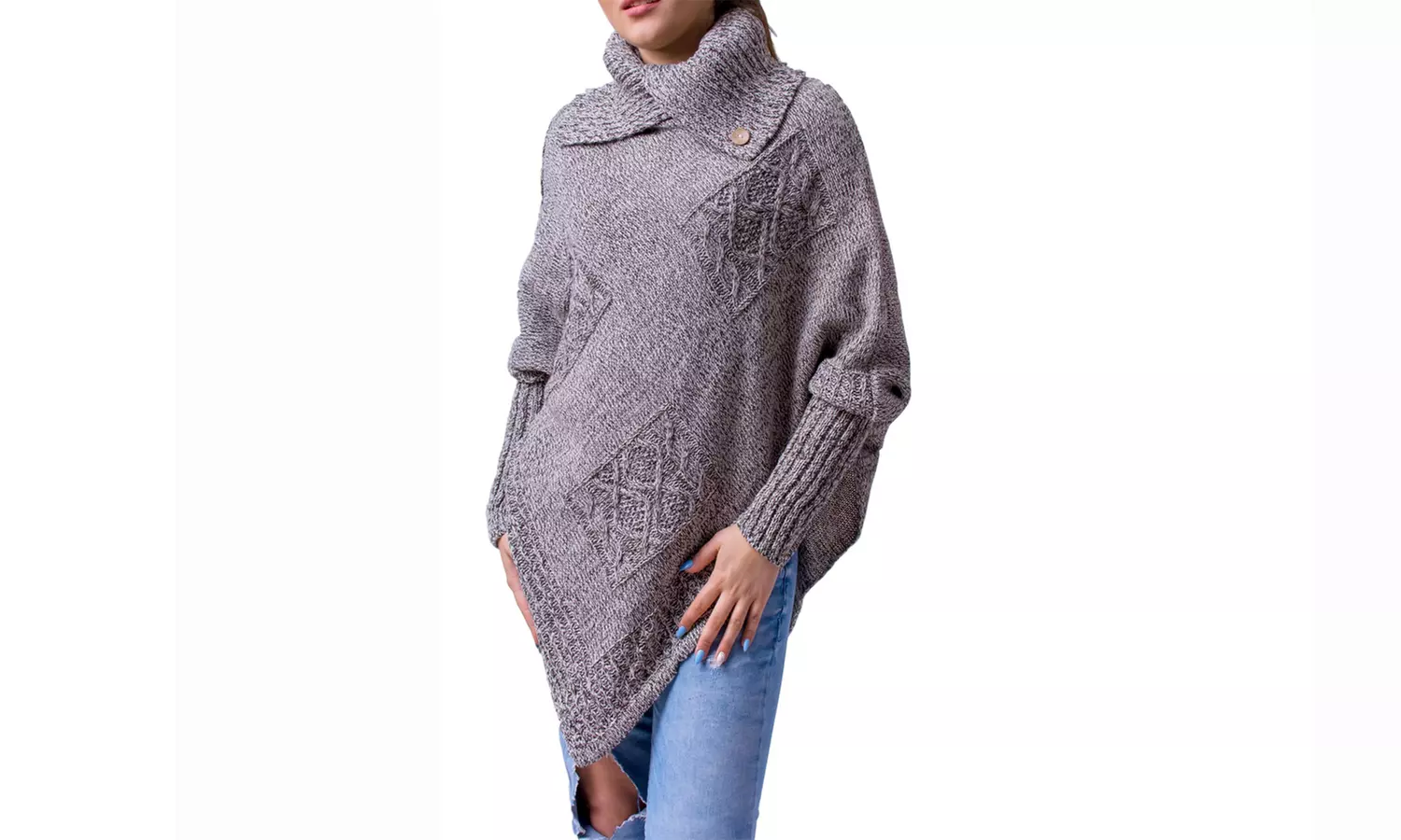 Langarm-Poncho Lena mit Rollkragen in der Farbe nach Wahl - Second Medium