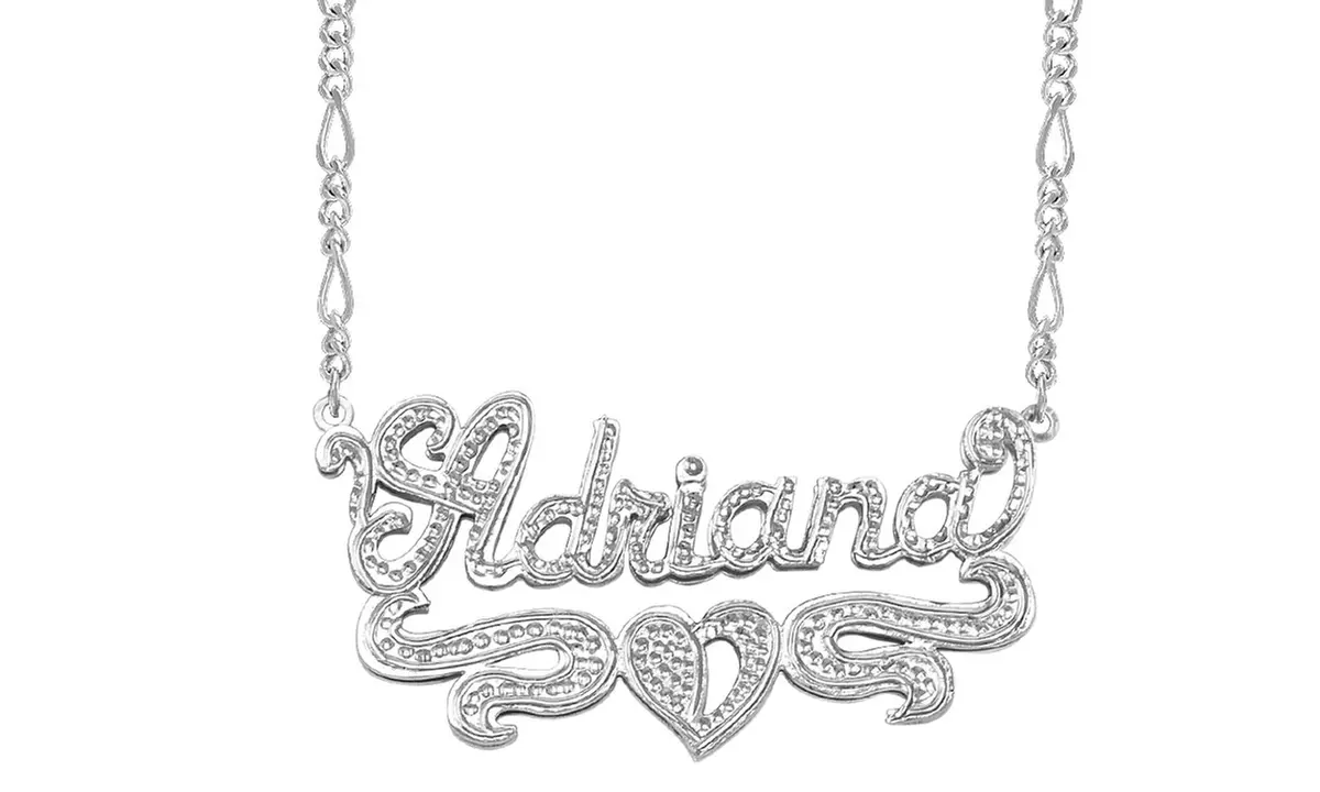 Personalized Silver-Plated Name Plate ''Adriana'' Design Necklace with Heart Shape (Up to 67% Off) - Primary Image