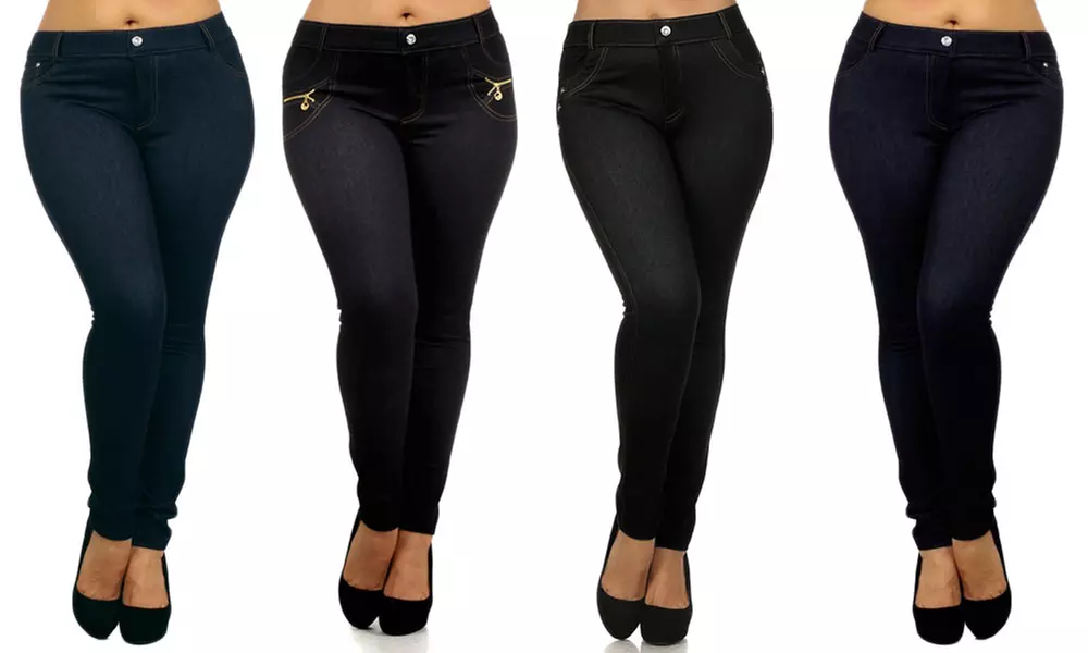Women's Plus-Size Full-Length Denim Inspired Jeggings - Primary Image
