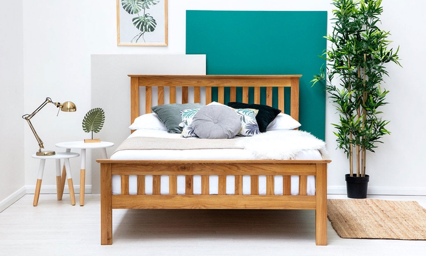 Image 2: Oak Shaker-Style Wooden Bed Frame