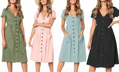 Button Front Midi Dress