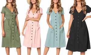 Button Front Midi Dress