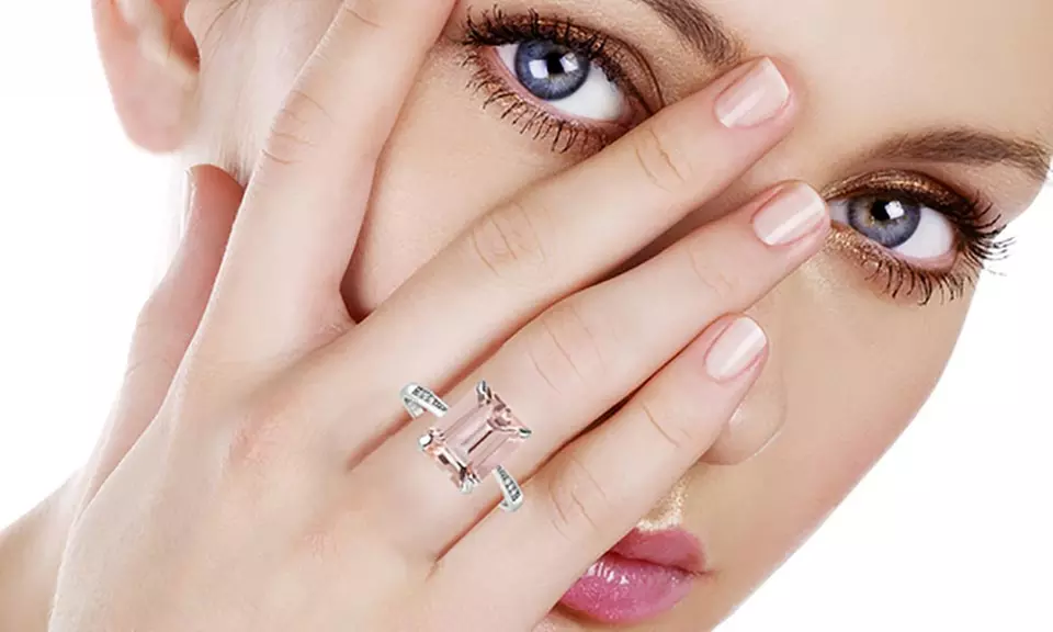 4.00 CTTW Morganite Emerald Cut Ring in Sterling Silver by Valencia Gems - Primary Image