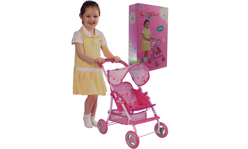 Image 1: Baby Doll Pink Pram Toy Buggy