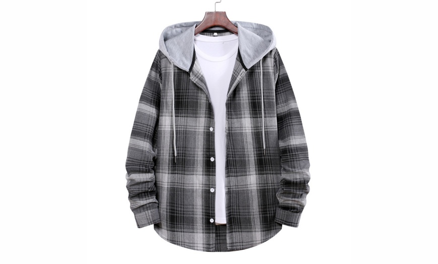 Image 5: Men's Hooded Check Shirt Jacket