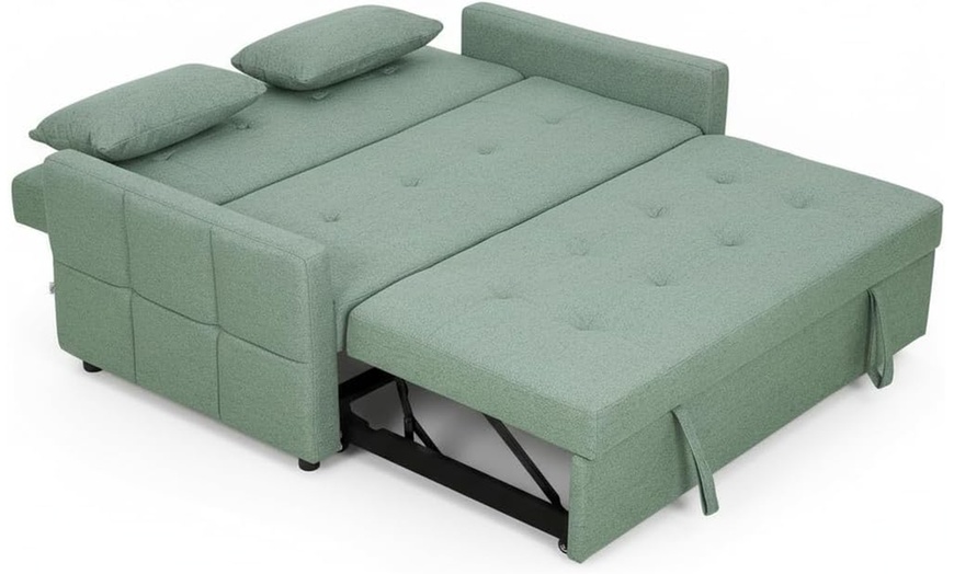 Image 12: HomCom 2-in-1 Sofa Bed Convertible Lounger with Linen-Look Upholstery