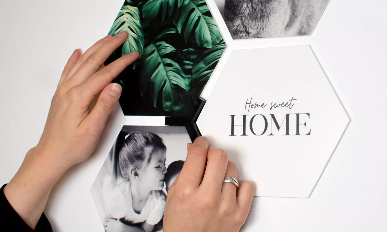 Personalisierbare Hexagon-Fotos als Set in verschiedenen Größen