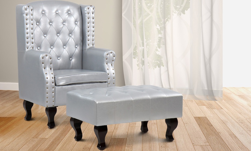 Image 15: Faux Leather Armchair and Footstool 