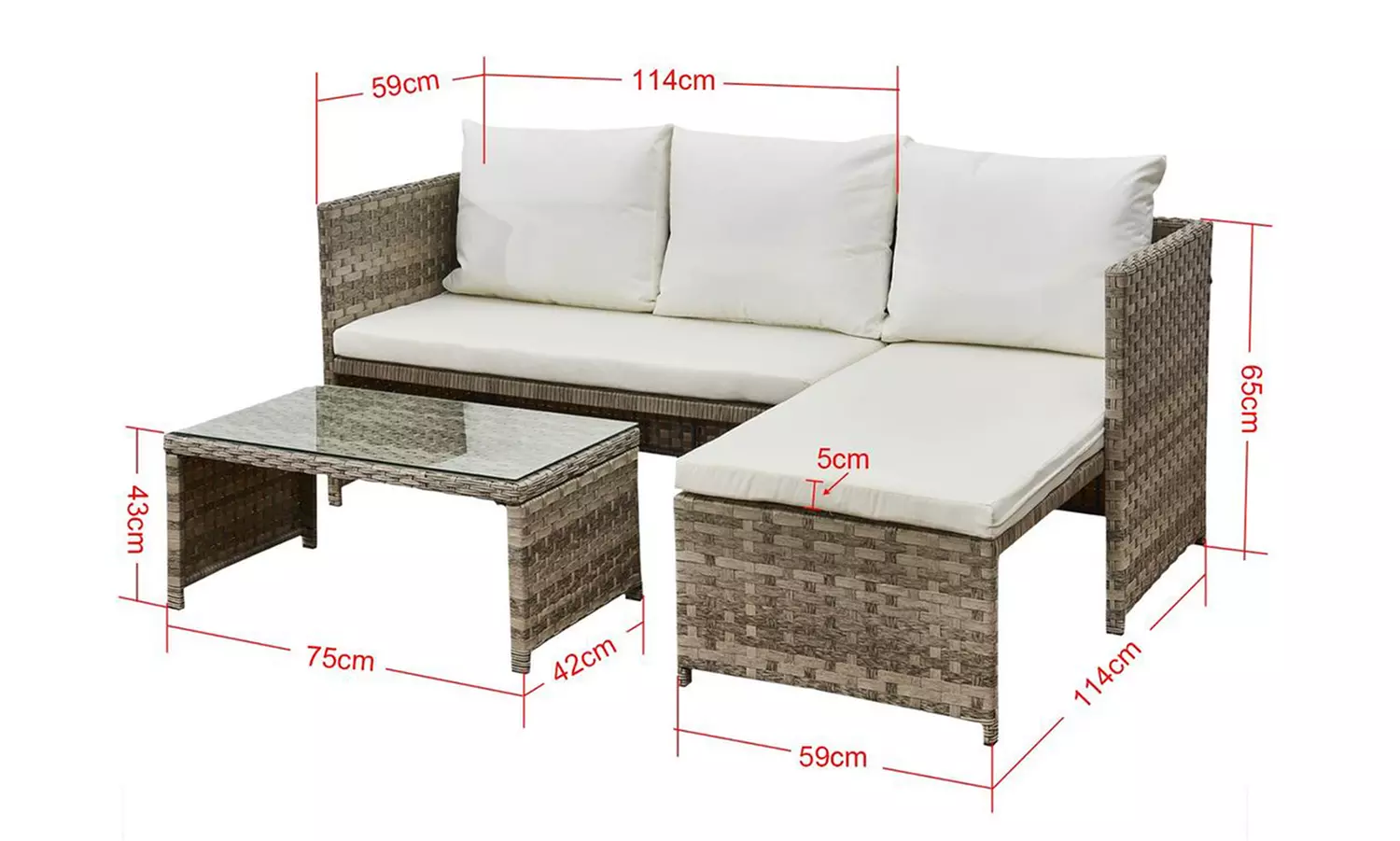 Florence 3-Seater L-Shaped Garden Corner Sofa Set with Table