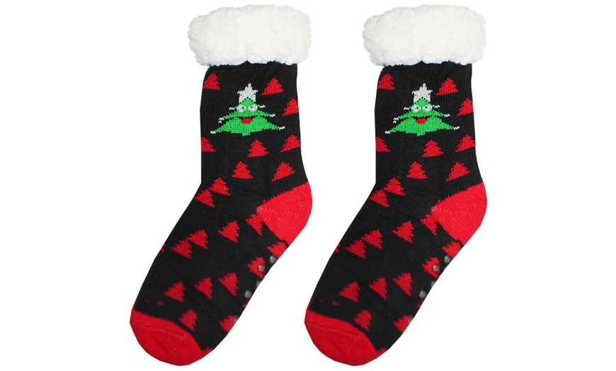 Image 32: Warm Winter Lined Christmas Slipper Socks