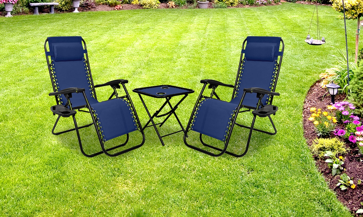 Set van 2 tuinstoelen 'Zero Gravity' met een buitentafel