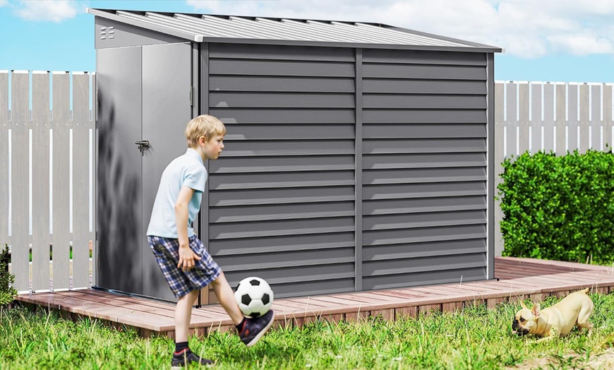 Image 9: Outsunny Galvanised Metal Garden Shed with Foundation Kit 5ft x 9ft 