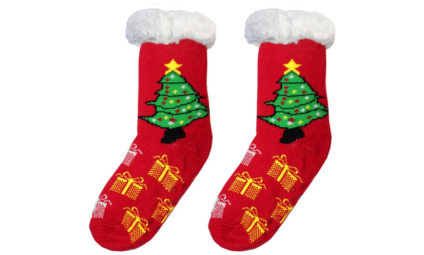 Image 31: Warm Winter Lined Christmas Slipper Socks