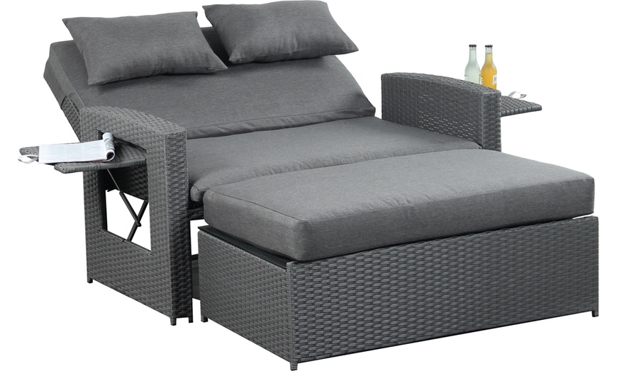 Image 1: Oasis Two-Seater Rattan Sun Lounger Daybed