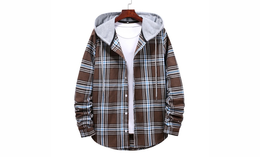 Image 10: Men's Hooded Check Shirt Jacket