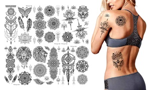 Set of Six Sheets of Black Temporary Tattoos for Adults