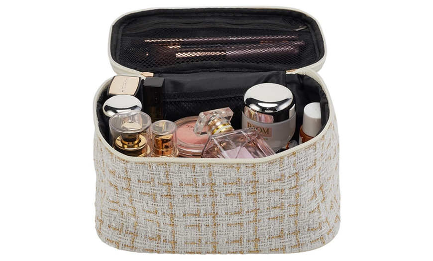 Image 2: Sheonly Makeup Toiletry Bag Luxurious White Storage with Zipper