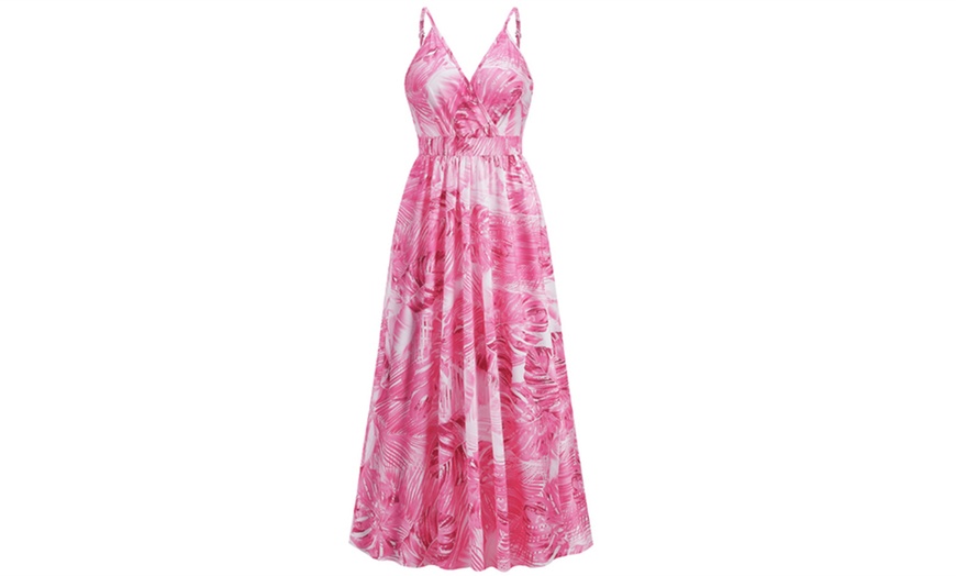 Image 6: Women's Palm Printed V Neck Spaghetti Strap Maxi Dress