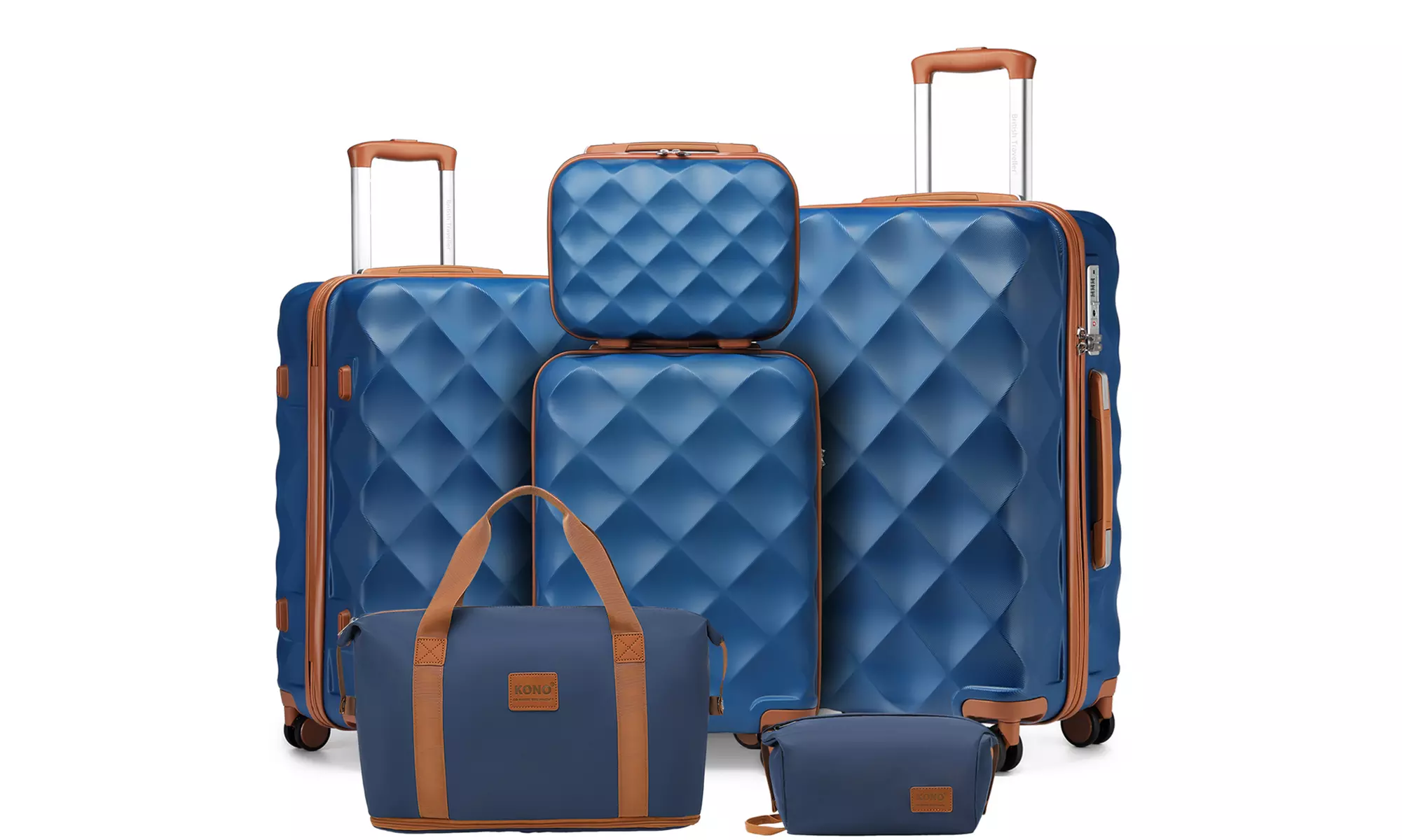 Lot de valises avec sac de voyage bleu et marron, dimensions au choix, livraison offerte - Primary Image