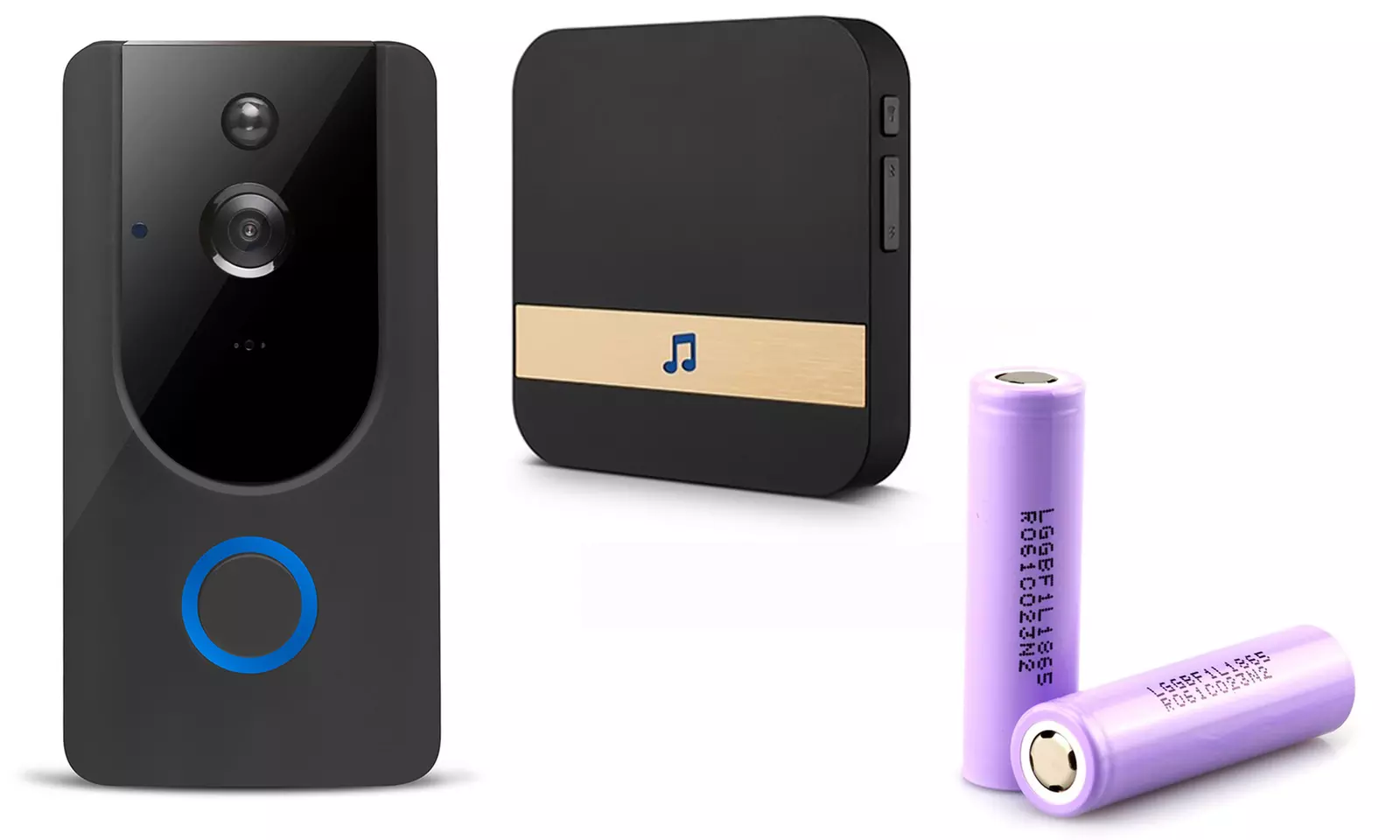 Campanello Wi-Fi con telecamera, audio bidirezionale e visione notturna, con ricevitore e batterie opzionali - Primary Image