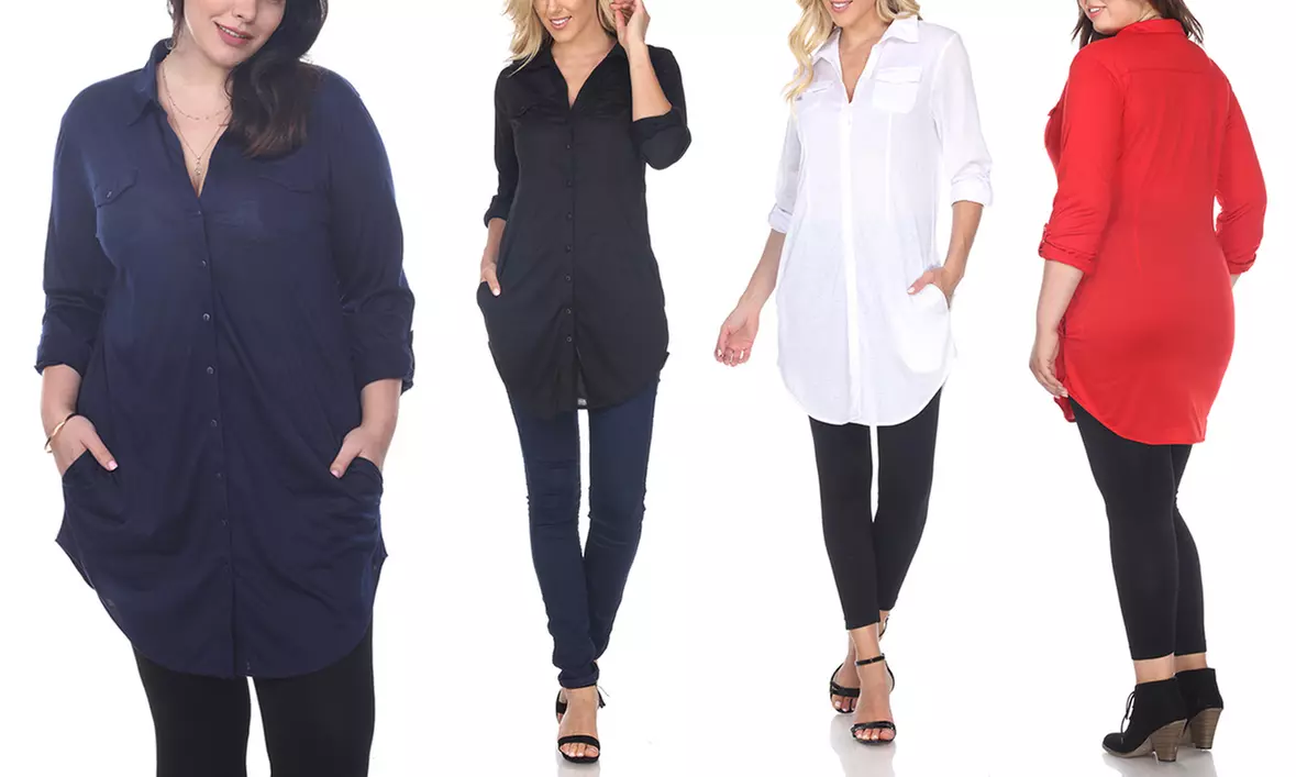Women's Stretchy Button-Down Lakota Tunic. Plus Sizes Available. - Primary Image