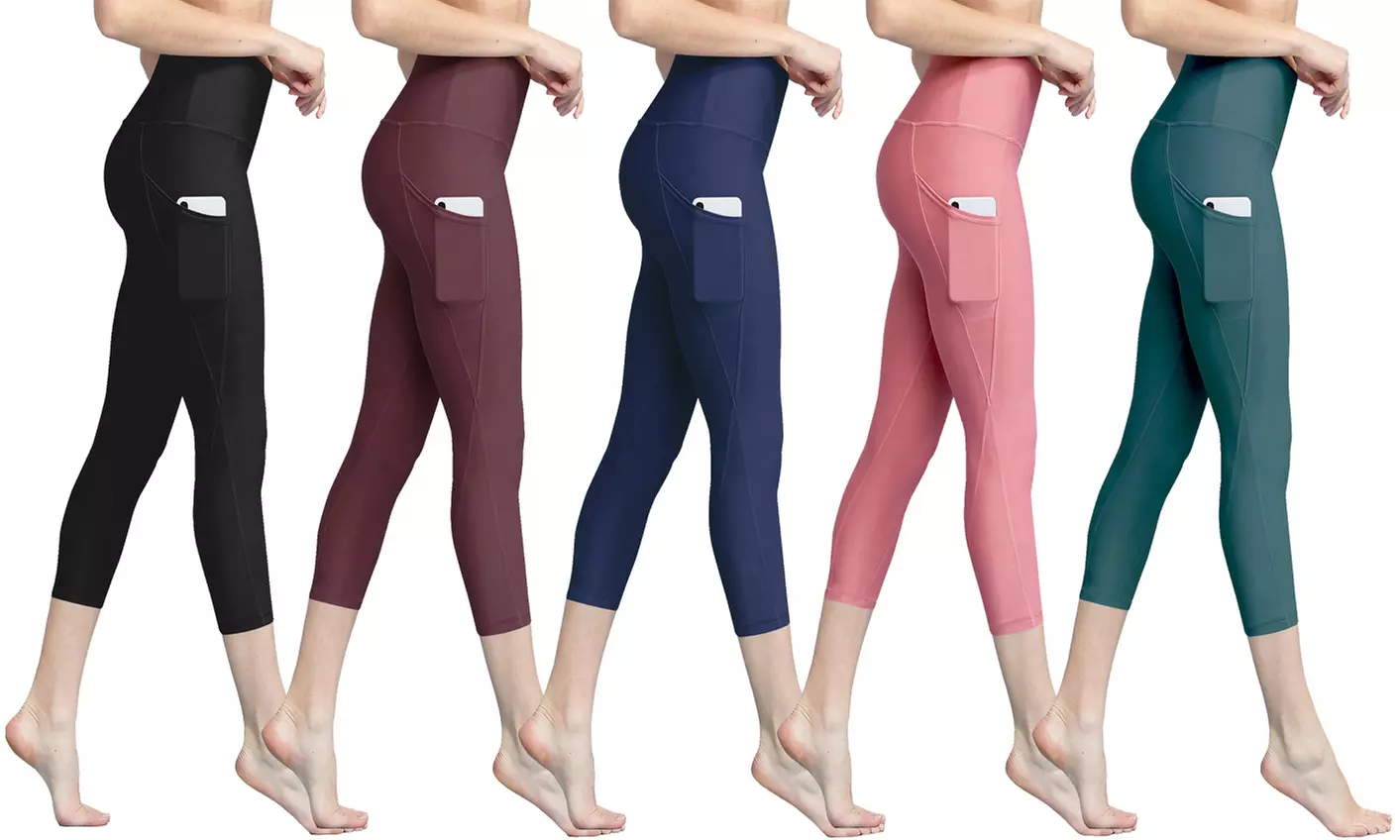 Lock and Love Women's Tummy Compression Slimming Capri Leggings with Pockets. Plus Sizes Available. - Primary Image
