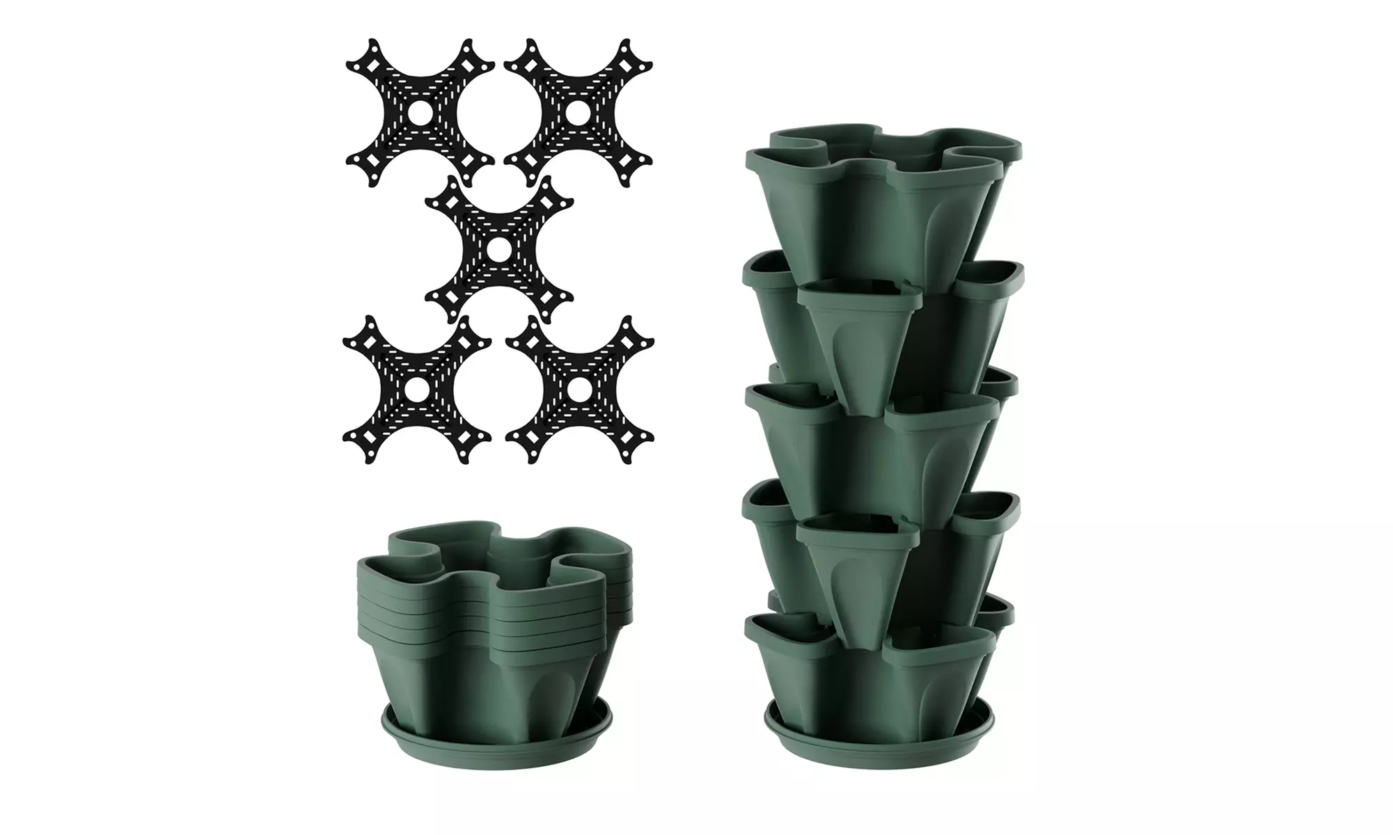 Stacking Planter Tower Set with Flower Pots and Saucer (5-Pack) - Second Medium