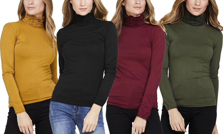 Image 3: Ruffled Polo Neck Jersey Tops