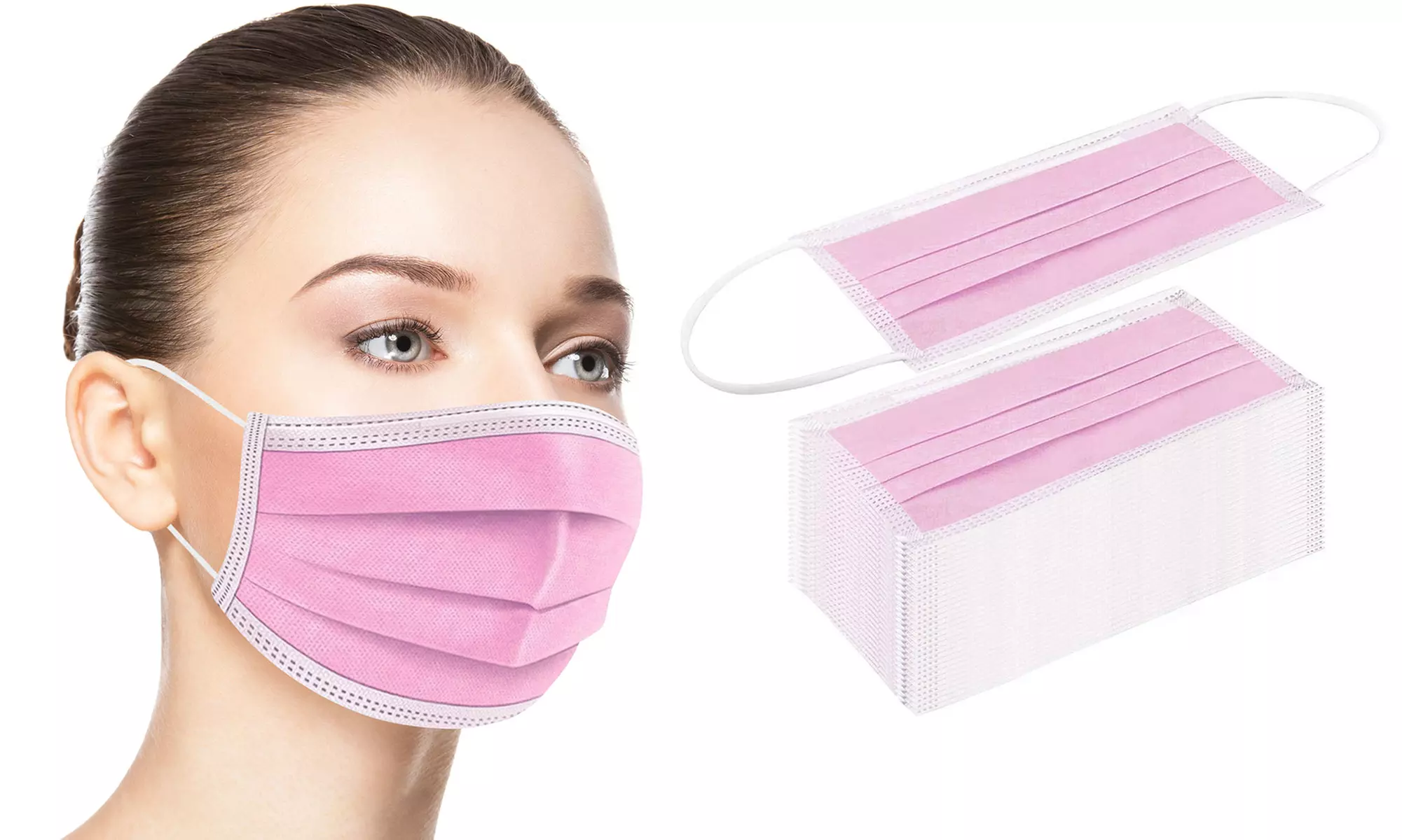 Disposable Non-Medical 3-Ply Pink Face Masks (50-Pack) - Primary Image