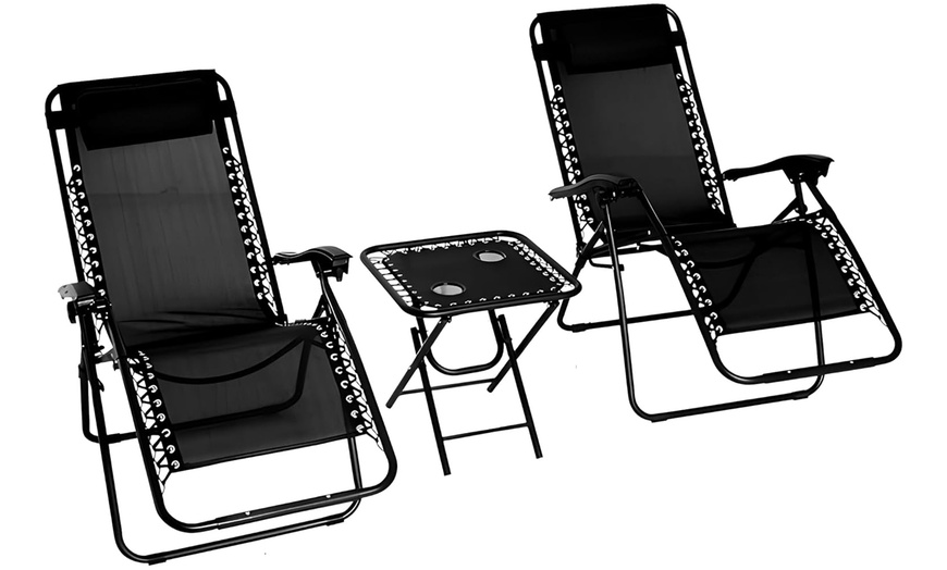 Image 2: Alivio Two Heavy Duty Zero Gravity Chairs with Coffee Table Set