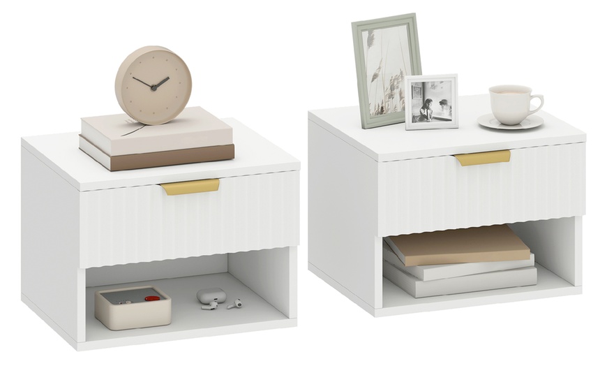 Image 1: HOMCOM Floating Nightstands with Modern Design and Gold Handles
