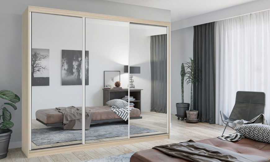 Image 11: Chicago Double-Sliding Full-Mirrored Door Wardrobe