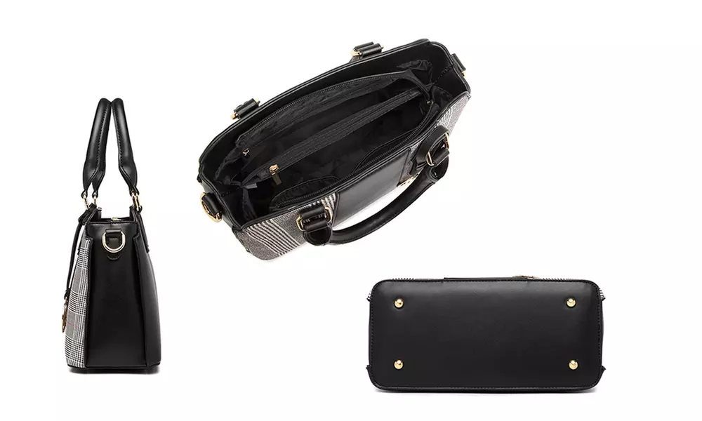 Miss Lulu Gingham Plaid Panel Shoulder Bag Women Handbag