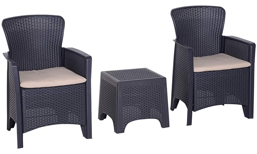 Image 4: Outsunny 3 Piece Rattan Effect Garden Bistro Set