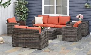 Outsunny Seven-Seater Outdoor Rattan-Effect Furniture Set