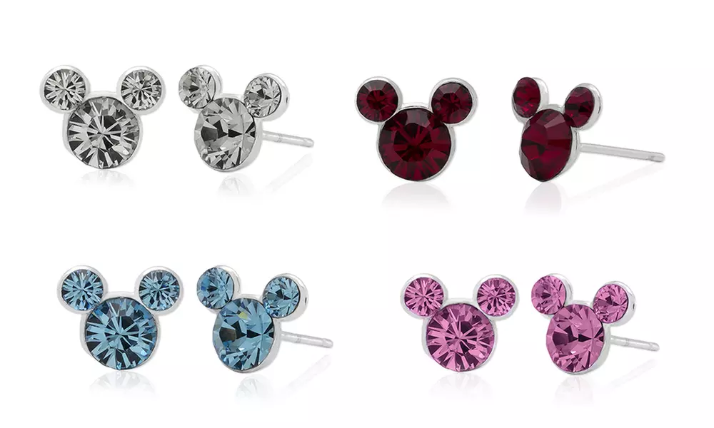 Disney's Mickey Mouse Crystal Birthstone Earrings in Sterling Silver - Primary Image