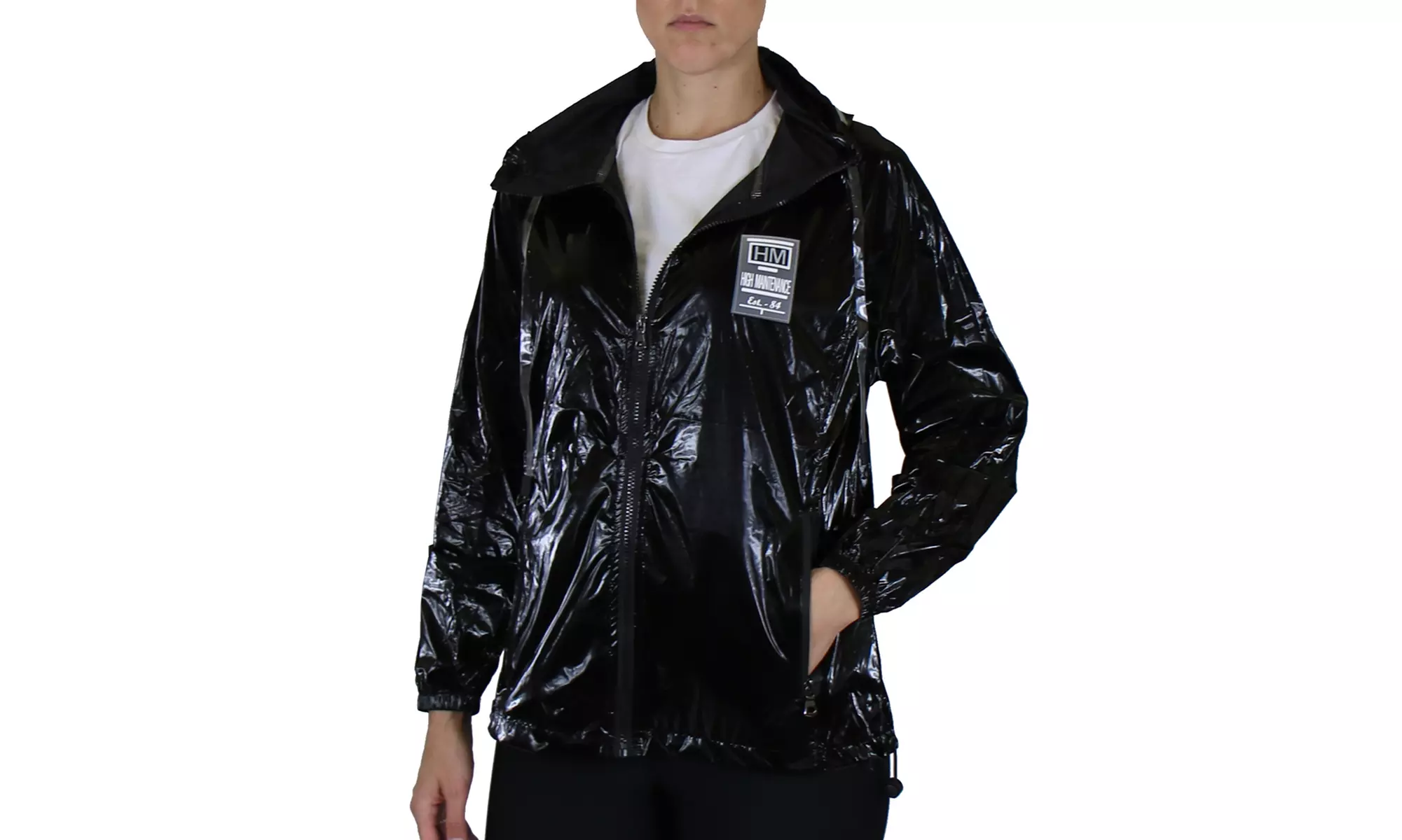 Women's Hooded Shiny Metallic Fashion Windbreaker Jacket (Sizes, S-XL)