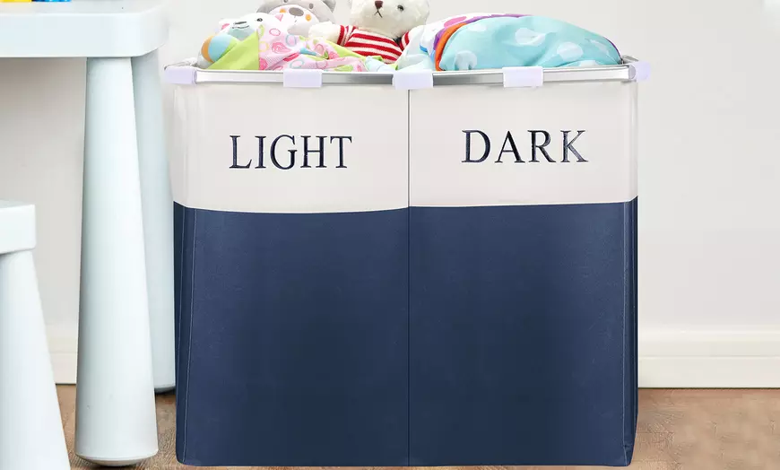 Image 16: Large Folding Laundry Sorter with Two Separate Compartments