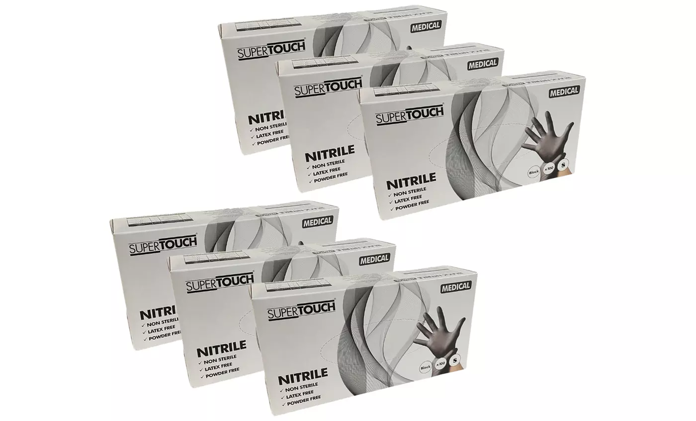 Up to 10 Packs of 100 Supertouch Black Nitrile Gloves