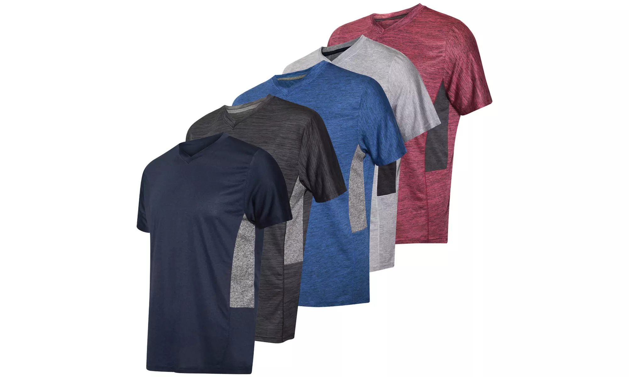 Real Essentials Men's Active Dry-Fit V-Neck T-Shirt (S-2XL; 5-Pack) - Primary Image