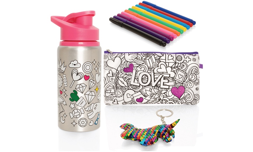 Image 2: Colour In Water Bottle and Pencil Case Set